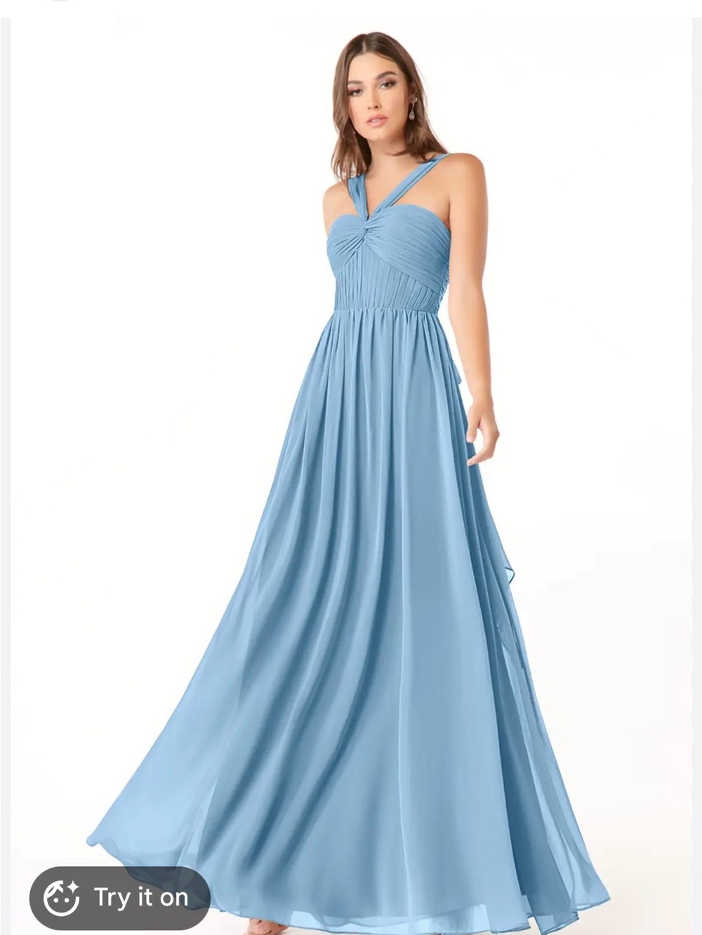 Light Blue Pleated Halter Maxi Dress